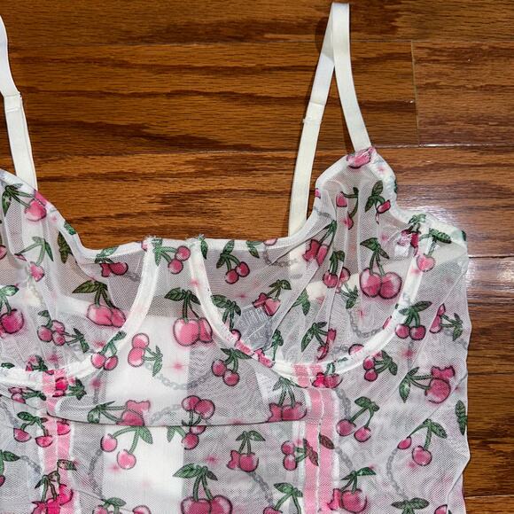 POSTER GIRL Dolls Kill Cherry Mesh Sheer Underwire Corset Top Size XL - Picture 5 of 8